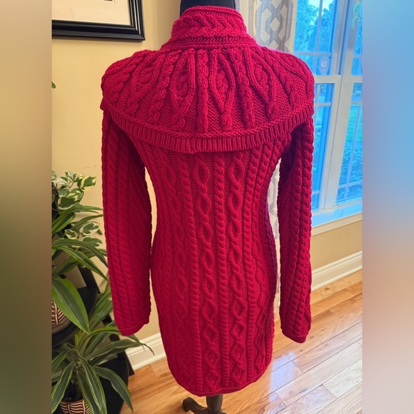 Aran Crafts Ireland Merino Wool Cable Knit Long Cardigan Red Women’s Sz XS NWOT - Picture 4 of 13